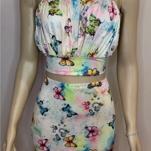 Gray Mini Pencil Skirt Set with Ruched Details for Cocktail